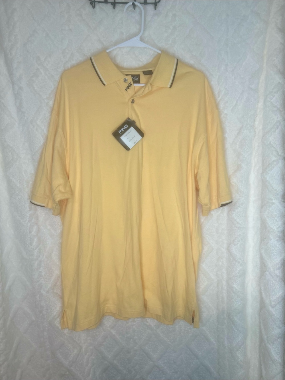 PING Men's Pale Yellow Polo with Contrast Trim